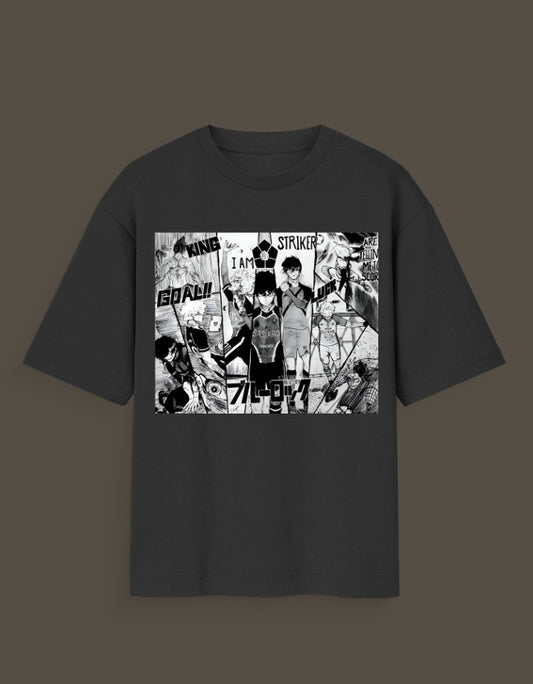 Black aart x manga graphic tee featuring monochrome anime characters and dynamic manga panels
