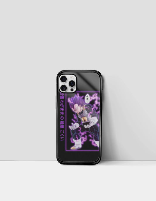 Aesthetic anime phone case with purple energy character design on black background