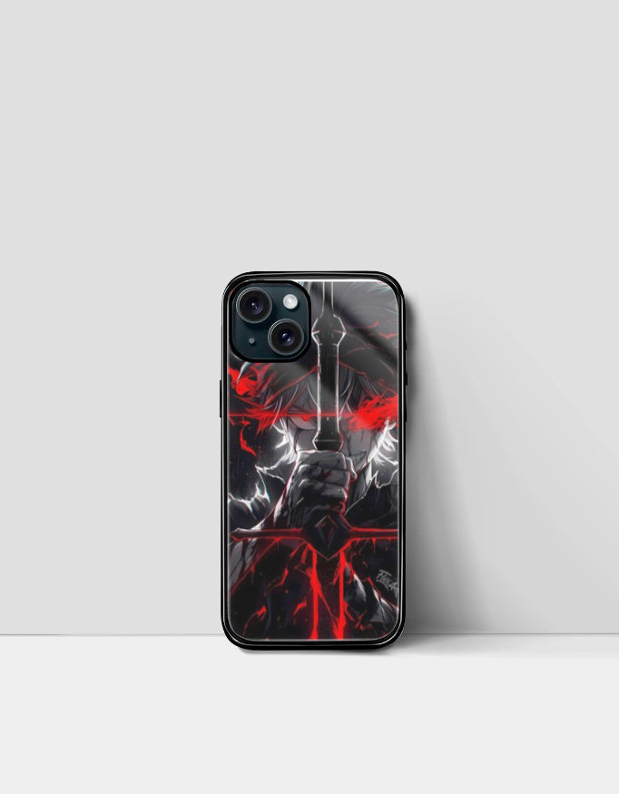 Asta iPhone glass case featuring dark anime design with red and black sword artwork by AnimeVerseStore