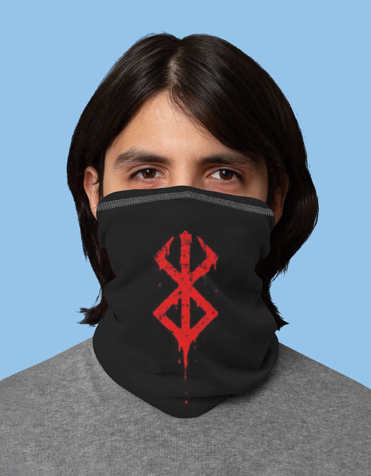 Berserk anime face mask featuring a red logo on black background for fans of the series