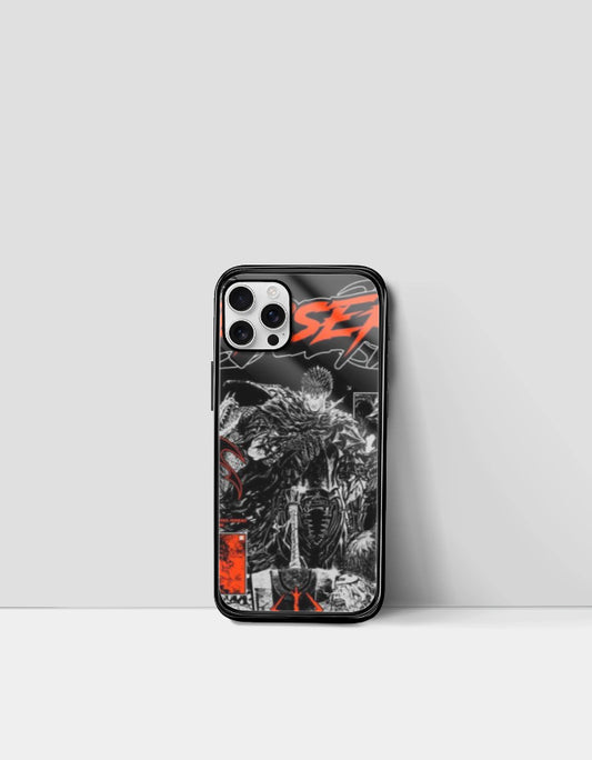 Berserk iPhone case featuring dark manga artwork with detailed warrior character design