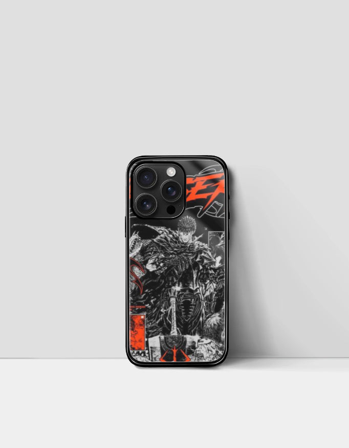 Berserk iPhone case featuring dark anime character art with red and black design details