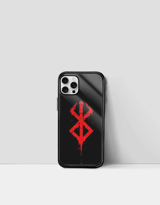Black berserk iPhone case with red distressed emblem design for anime fans