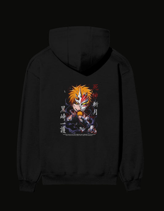 Bleach Ichigo unisex hoodie featuring bold graphic design on a black background