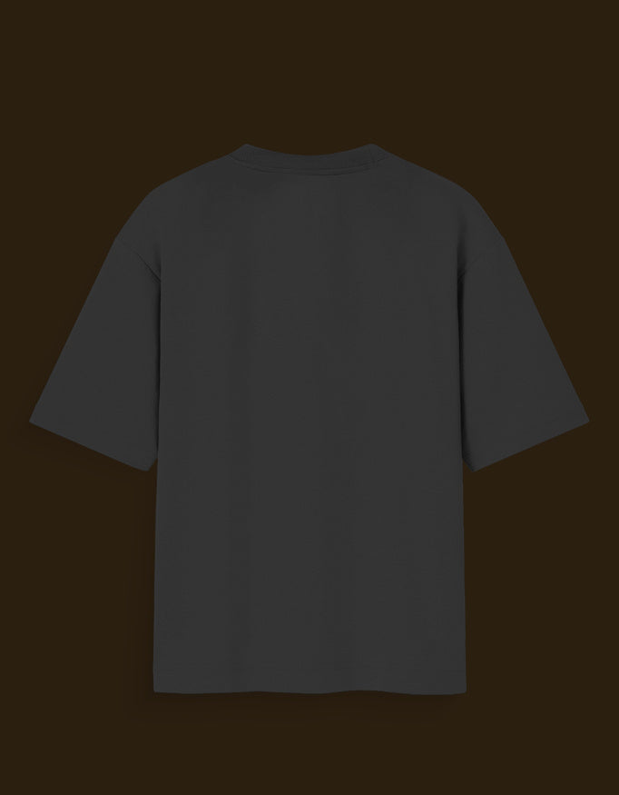 Black plain rich god anime aesthetic tee shown from the back with short sleeves