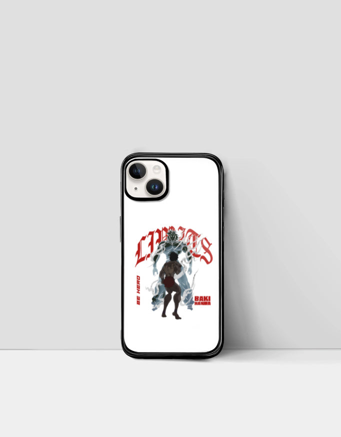 CHAOS X BAKI anime case featuring contrasting black and white character design on a white phone cover