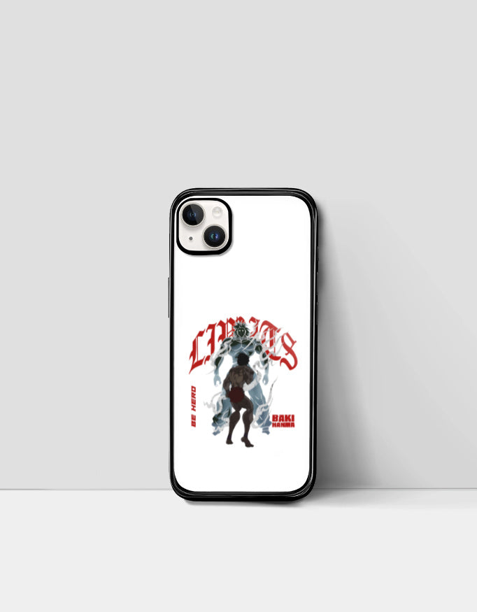 CHAOS X BAKI anime case with character design and red lettering on white background for iPhone