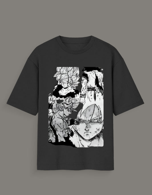 Black Dragon Ball Z artist tee featuring black and white manga-style character illustrations