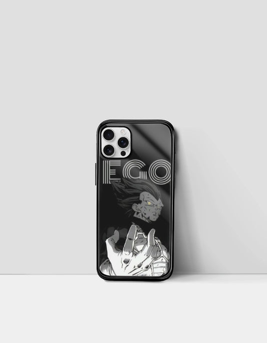 Black ego anime phone cover featuring an anime character with outstretched hand and bold white text