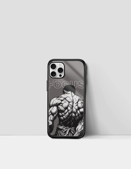 Focus manga phone case featuring detailed black and white muscular anime character design