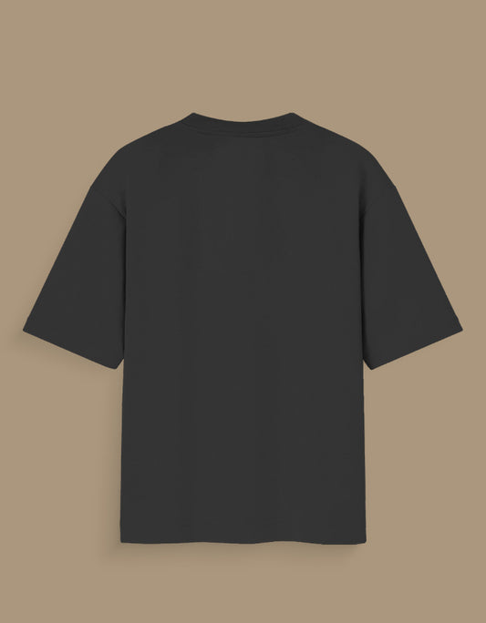 Black plain t-shirt displayed from the back featuring a relaxed fit fu genz tee for Gen Z