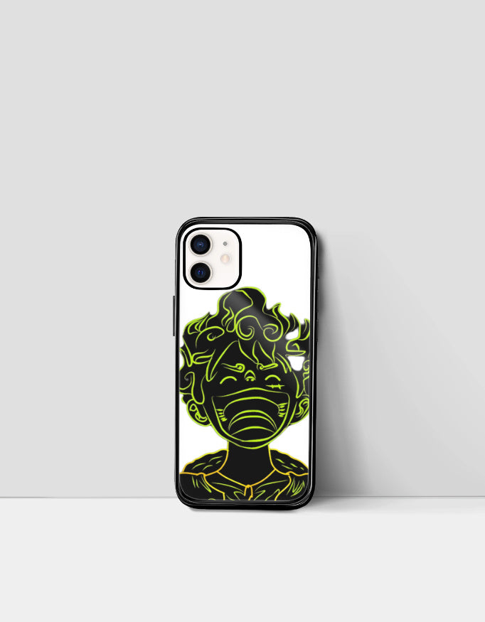 Gear 5 iPhone case featuring neon outline anime character design for protective mobile cover