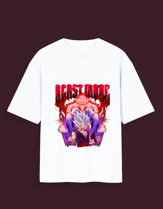 White Gohan Beast Mode anime t-shirt featuring vibrant red and purple graphic design from AnimeVerseStore