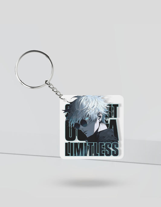Gojo Satoru keychain featuring anime character design with white hair and black sunglasses