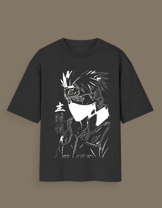 AnimeVerseStore black Kakashi Hatake glow t-shirt with white outline manga design