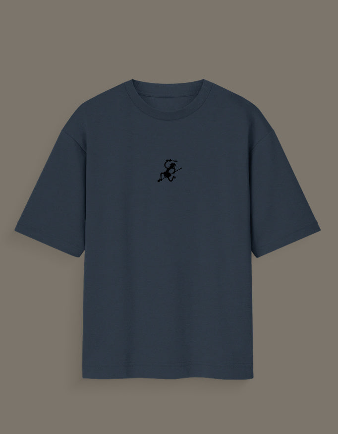 Navy blue Luffy Gear 5 hand sketch t-shirt with small black character design on chest