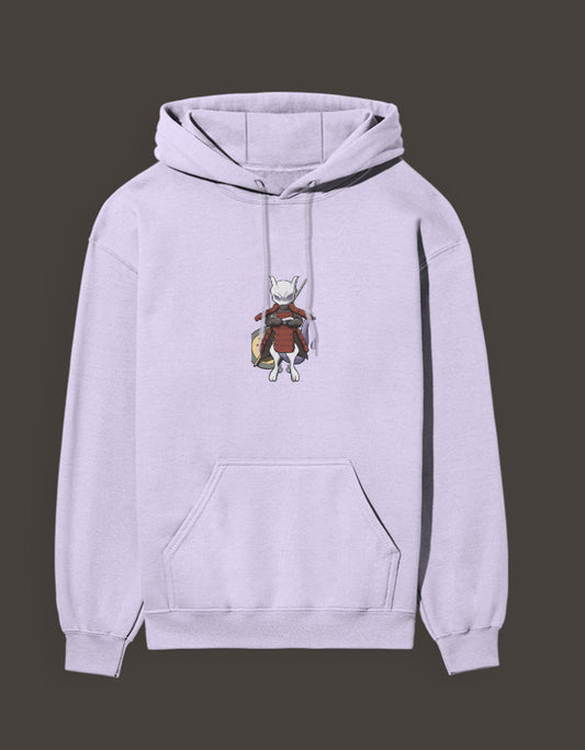 Madara Mewtwo anime hoodie in lavender featuring a detailed graphic design on the front