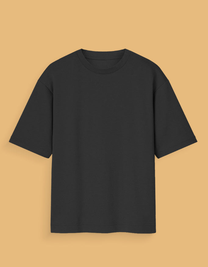 Plain black meme t-shirt India with short sleeves and crew neck on beige background
