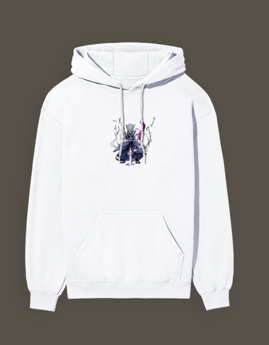 White Mew 2 Hashira Hoodie featuring a detailed anime graphic design on the front