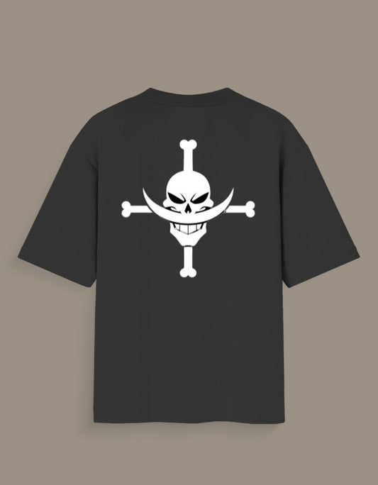 AnimeVerseStore back view black tee with Whitebeard glow in dark anime tee large white skull and crossbones emblem