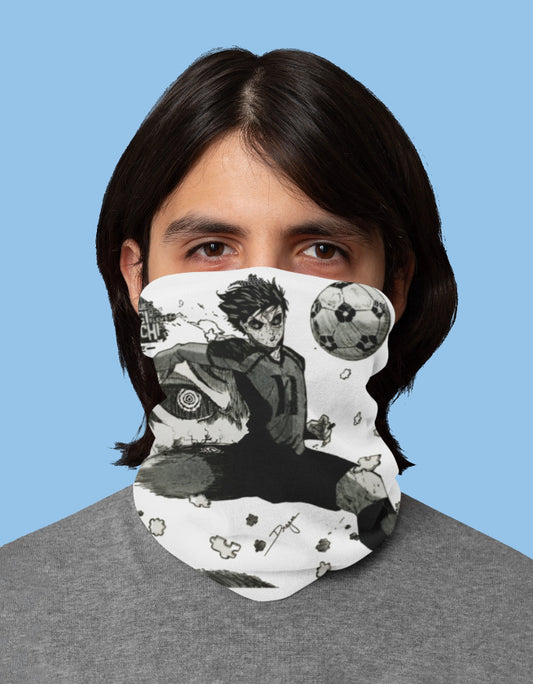 Rouge Shinobi Isagi bandana featuring a dynamic soccer player design in black and white