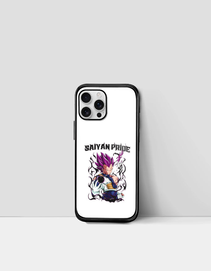 Saiyan Pride phone case with purple-haired anime warrior design on white background