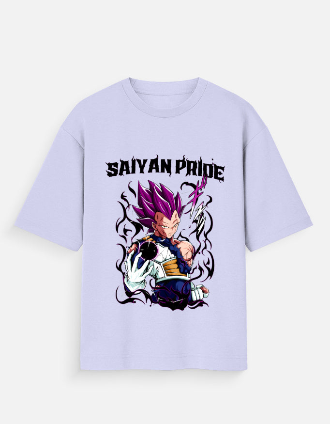 Light purple Saiyan Pride unisex tee with fierce anime character graphic and bold text design