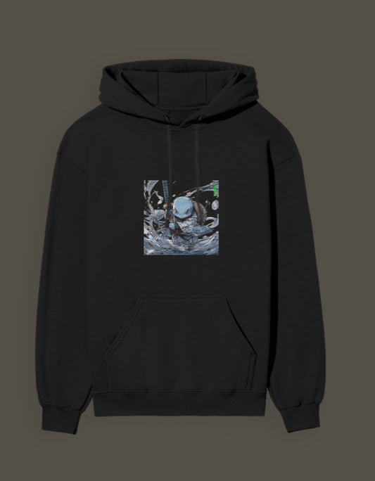 Squirtle Hashira hoodie in black featuring a unique artistic graphic design
