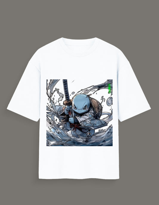 Squirtle Water Hashira t-shirt featuring a dynamic graphic of Squirtle wielding a sword in water