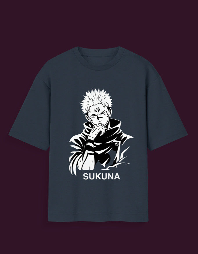 Black Sukuna glow in the dark t-shirt featuring Sukuna anime character graphic from AnimeVerseStore