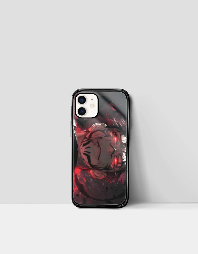 Sukuna iPhone case featuring detailed anime character art with red and black design