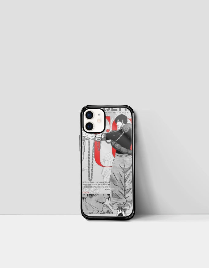 Toji iPhone glass case featuring anime character design in black white and red colors