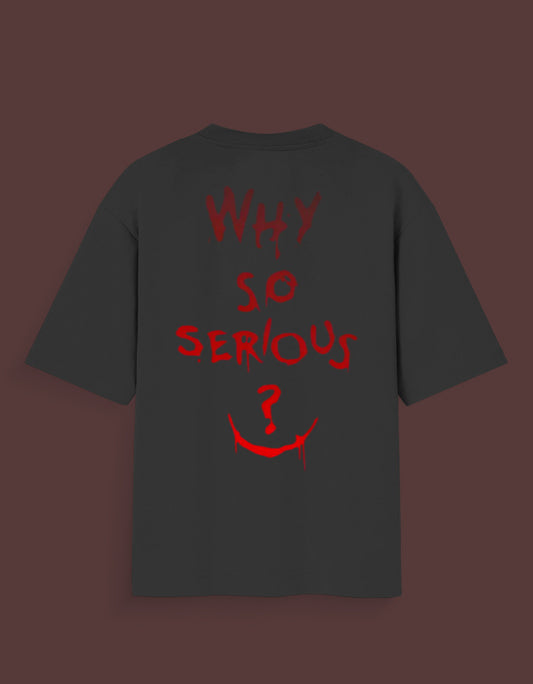Black T-shirt with red text and design featuring why so srys tee India printed on the back