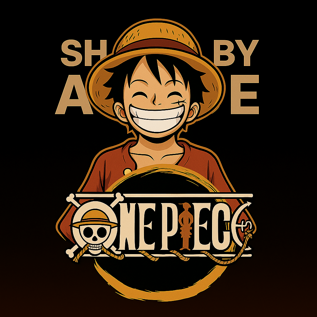 One Piece anime merchandise featuring Monkey D Luffy with trademark straw hat and logo design