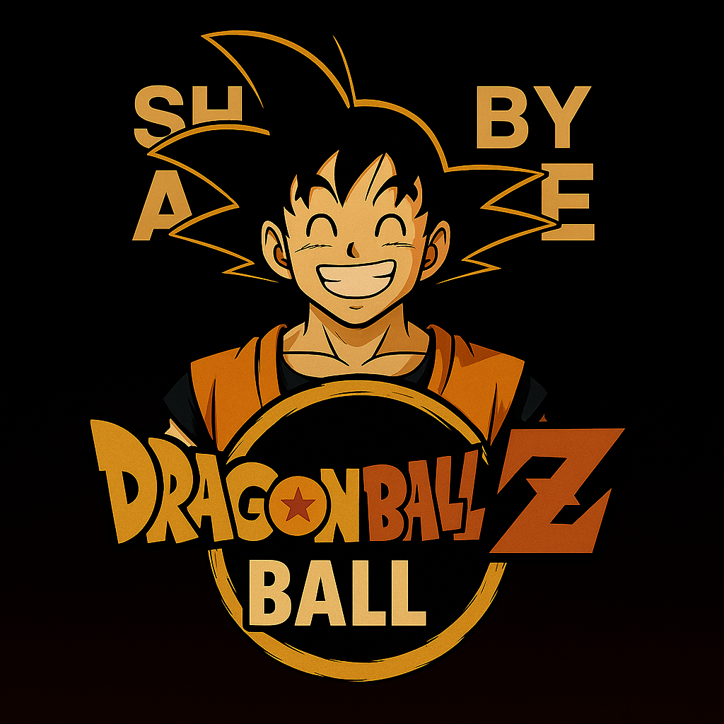Dragon Ball Z merchandise India featuring smiling Goku graphic with bold orange and yellow text on black background