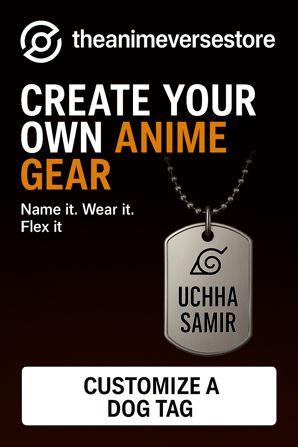 Personalized dog tags India with anime gear design featuring custom names and symbols