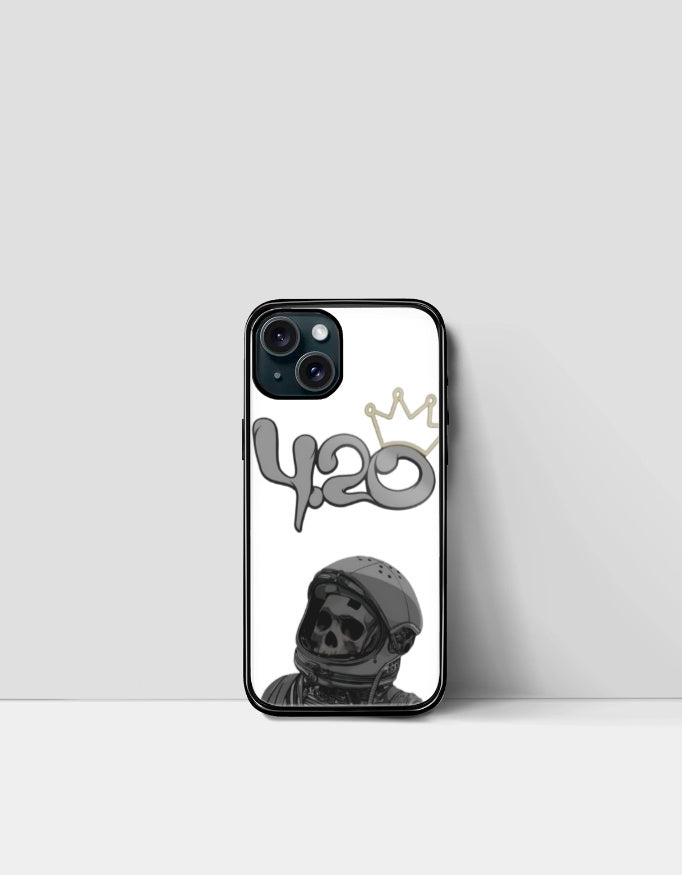 420 iPhone glass case with skull astronaut design and crown graphic by AnimeVerseStore