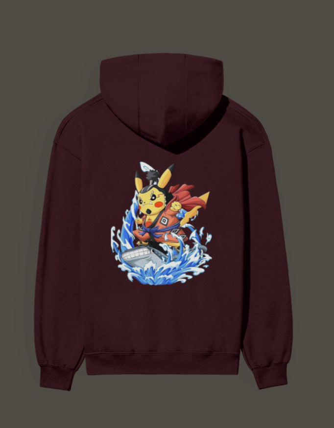 Pikachu the first son of sea hoodie featuring Pikachu riding waves in a vibrant design