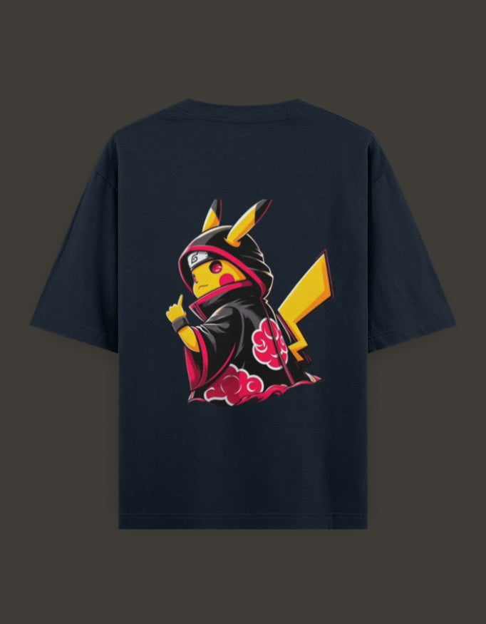 Pikachu Akatsuki t-shirt featuring Pikachu in an Akatsuki cloak with vibrant colors