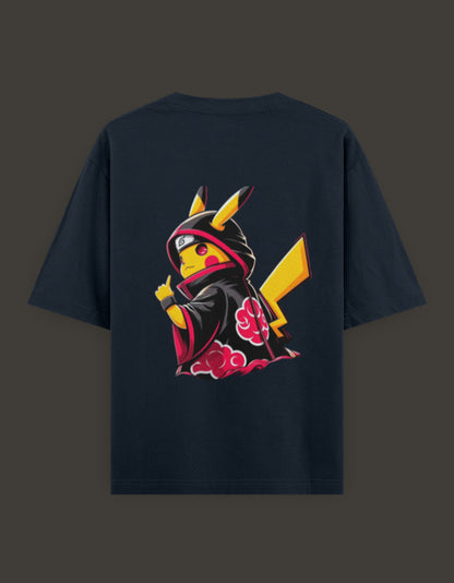 Pikachu Akatsuki t-shirt featuring Pikachu in an Akatsuki cloak with vibrant colors
