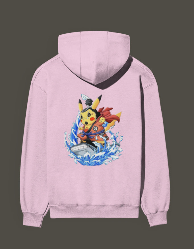 Pink hoodie featuring Pikachu the first son of sea with vibrant graphic design and a cozy fit