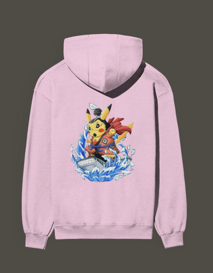 Pink hoodie featuring Pikachu the first son of sea with vibrant graphic design and a cozy fit