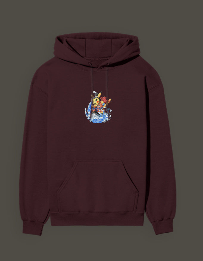 Pikachu the first son of sea hoodie in burgundy with vibrant graphic design