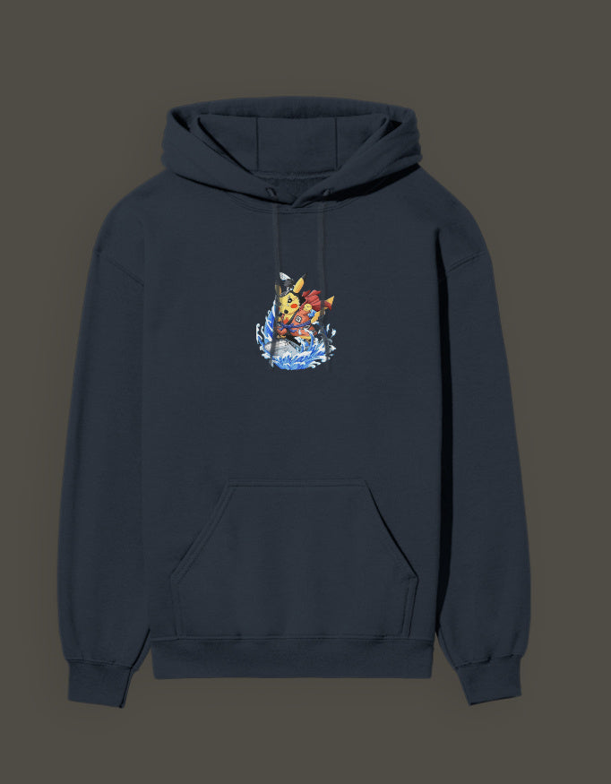 Dark hoodie featuring Pikachu the first son of sea design with vibrant colors and a front pocket