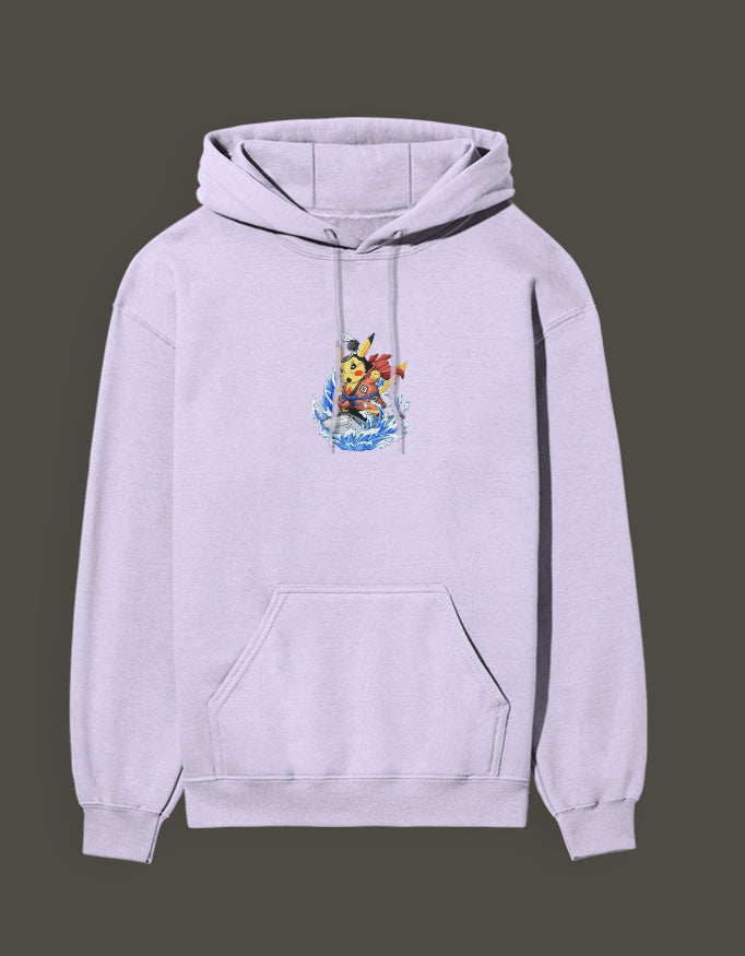 Light lavender hoodie featuring Pikachu the first son of sea design, perfect for anime fans