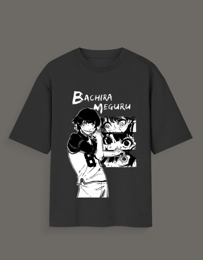 Black aart x Bachira Meguru graphic shirt featuring anime character and manga-style eyes design