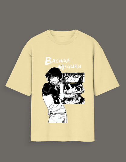 Beige aart x Bachira Meguru graphic shirt featuring black and white anime character design