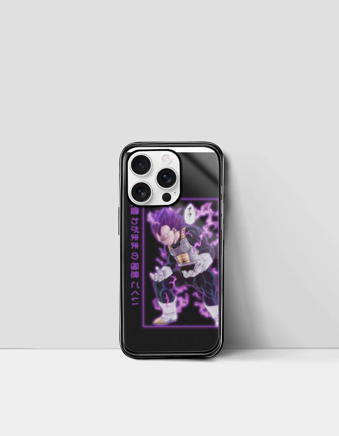 Black phone case featuring a purple-haired anime character with electric effects aesthetic anime phone case