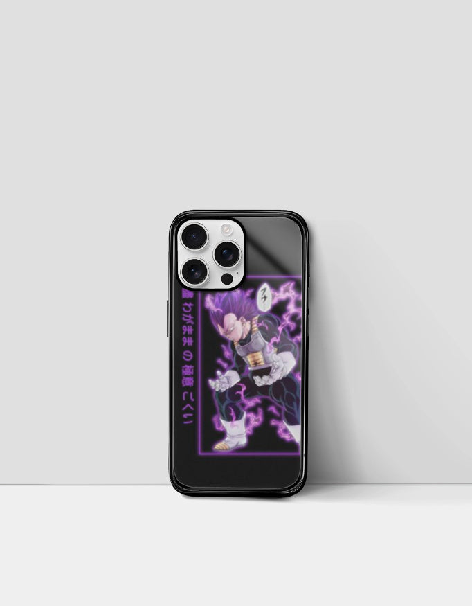 Black phone case featuring an aesthetic anime phone case design with a purple lightning anime character