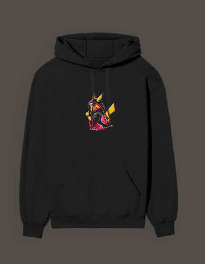 Akatsuki Pikachu hoodie in black with colorful graphic design on the front